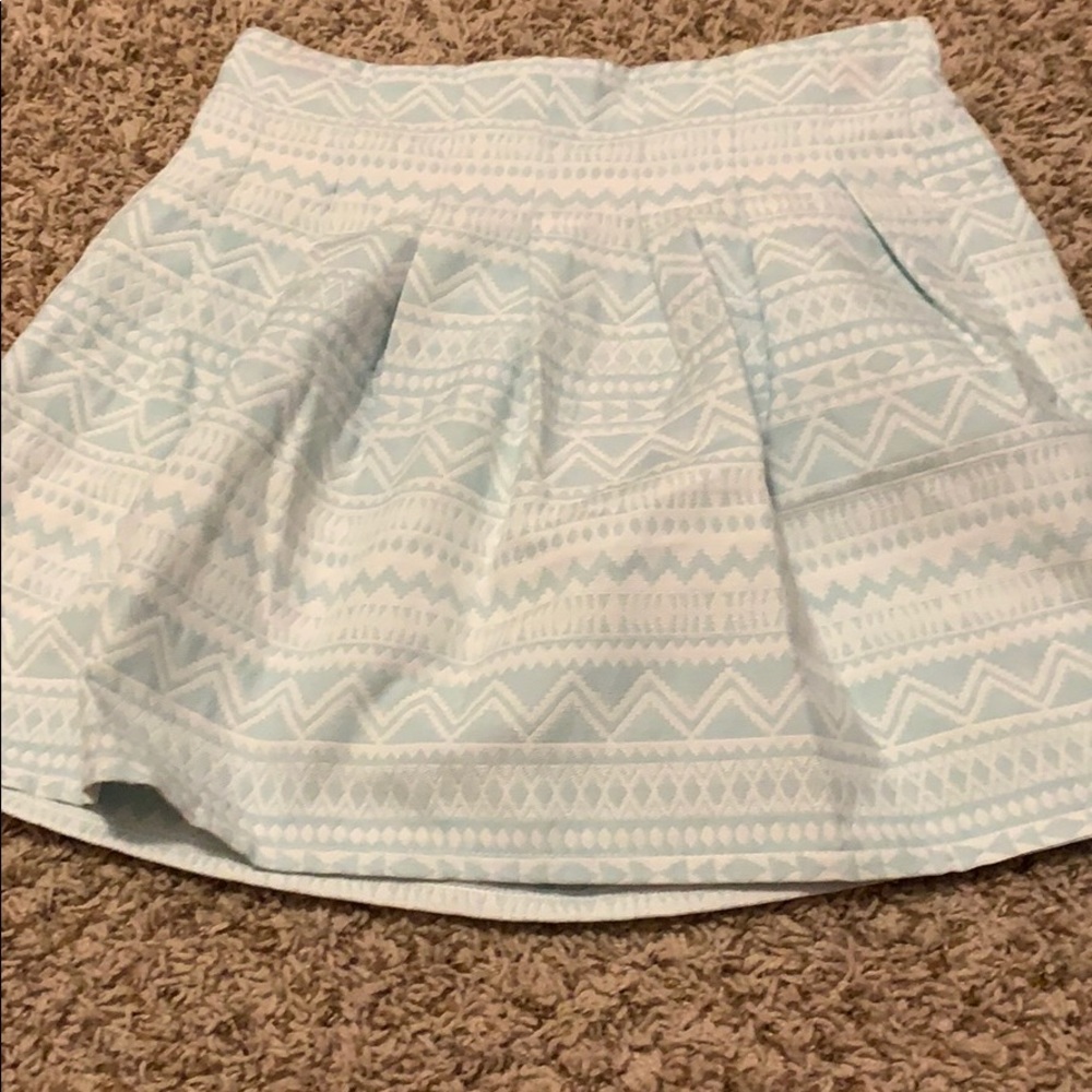 Teal and white skirt Aztec print design